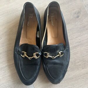 Browns Black Leather Loafers with Gold Accents by Browns